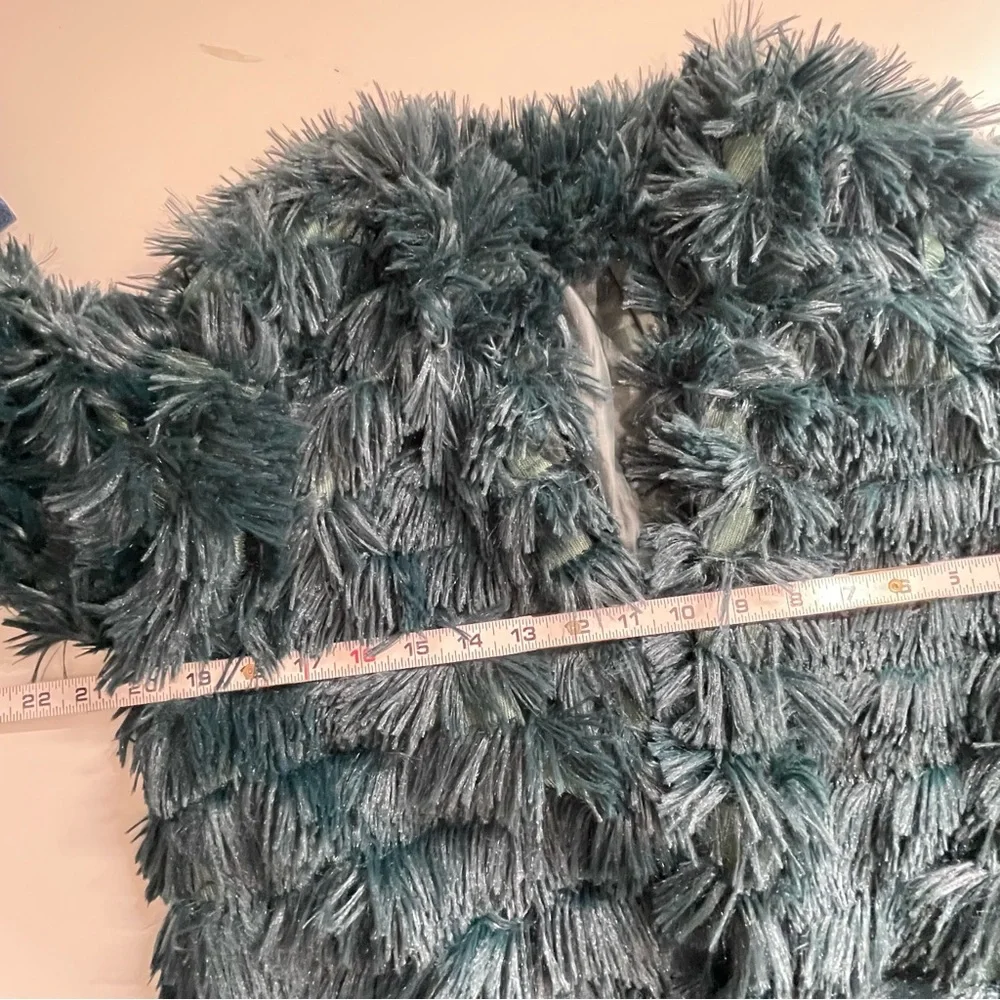 She + Sky Teal Faux Fur Fluffy Layered Jacket Size Medium NWOT